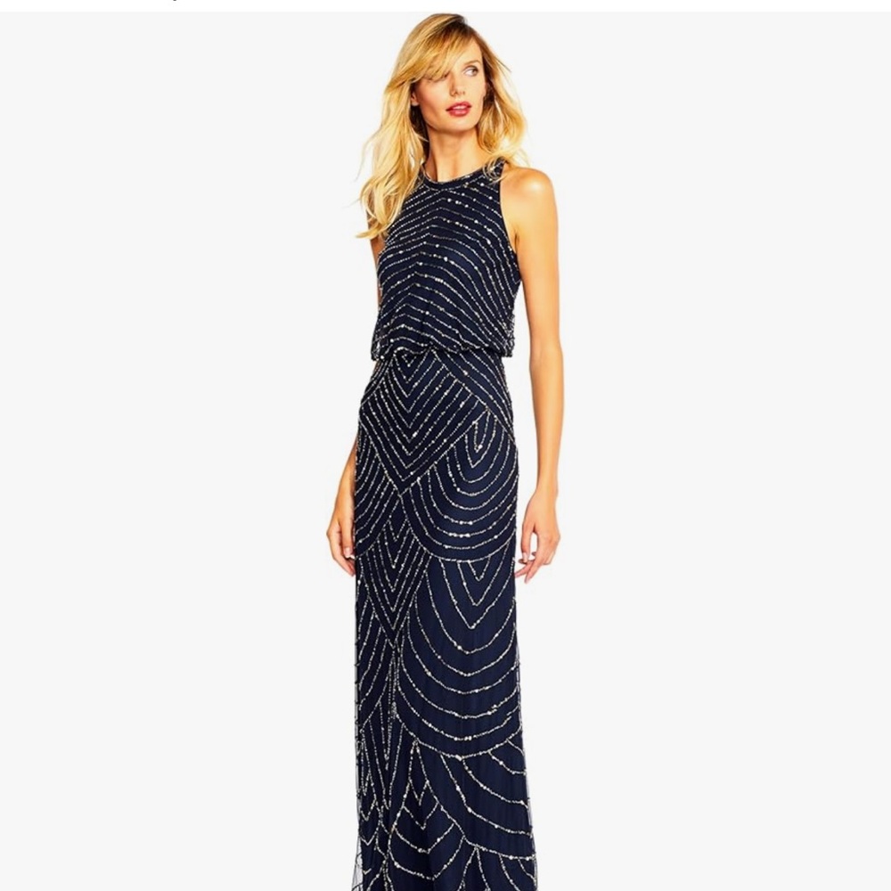 Adrianna Papell  Navy Beaded Dress authentic